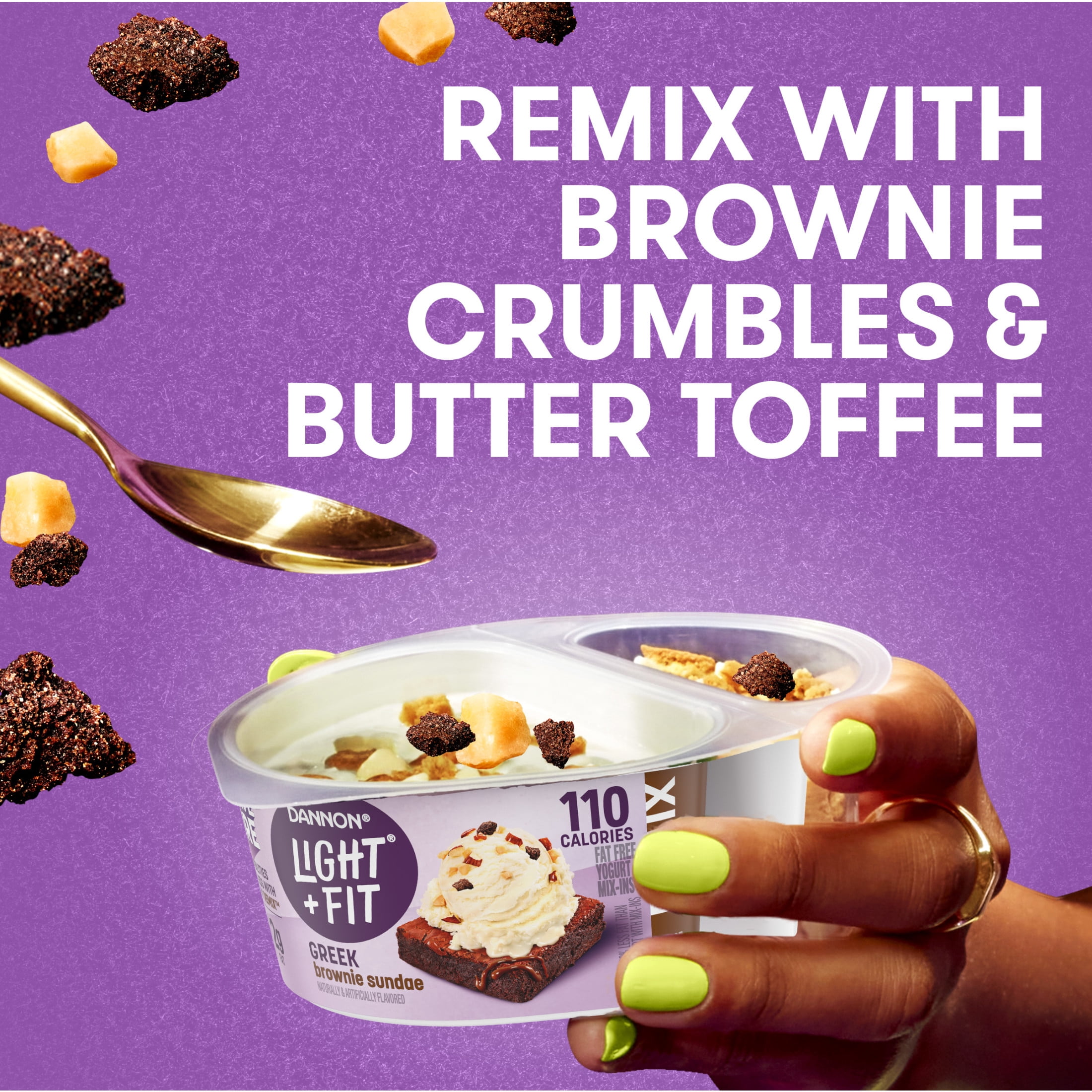 Dannon Light + Fit REMIX Brownie Sundae Vanilla Fat Free Greek Yogurt Cups with Mix-Ins, 4.5 oz