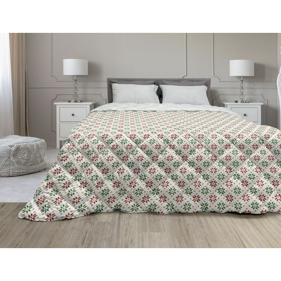 Christmas Down Alternative Comforter, Vintage Fashion Pattern of Traditional Argyle Checkered Scottish Irish Culture, Microfiber Quilt for All Season, 5 Sizes, Green White, by Ambesonne