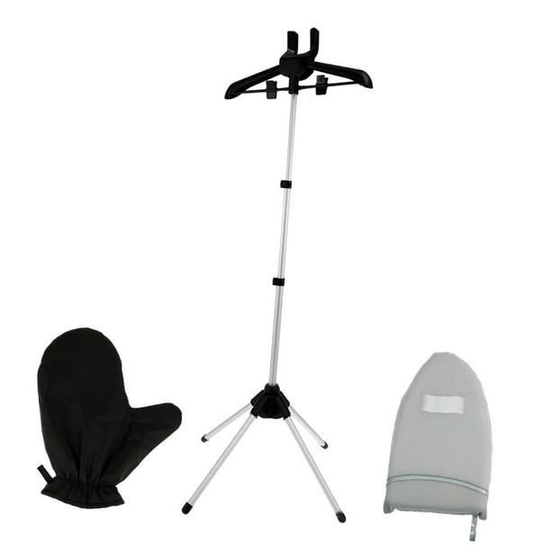 Percha para ropa con vaporizador, estante para ropa, altura ajustable, soporte para máquina de planchar de viaje, percha para máquina de planchar colg Negro