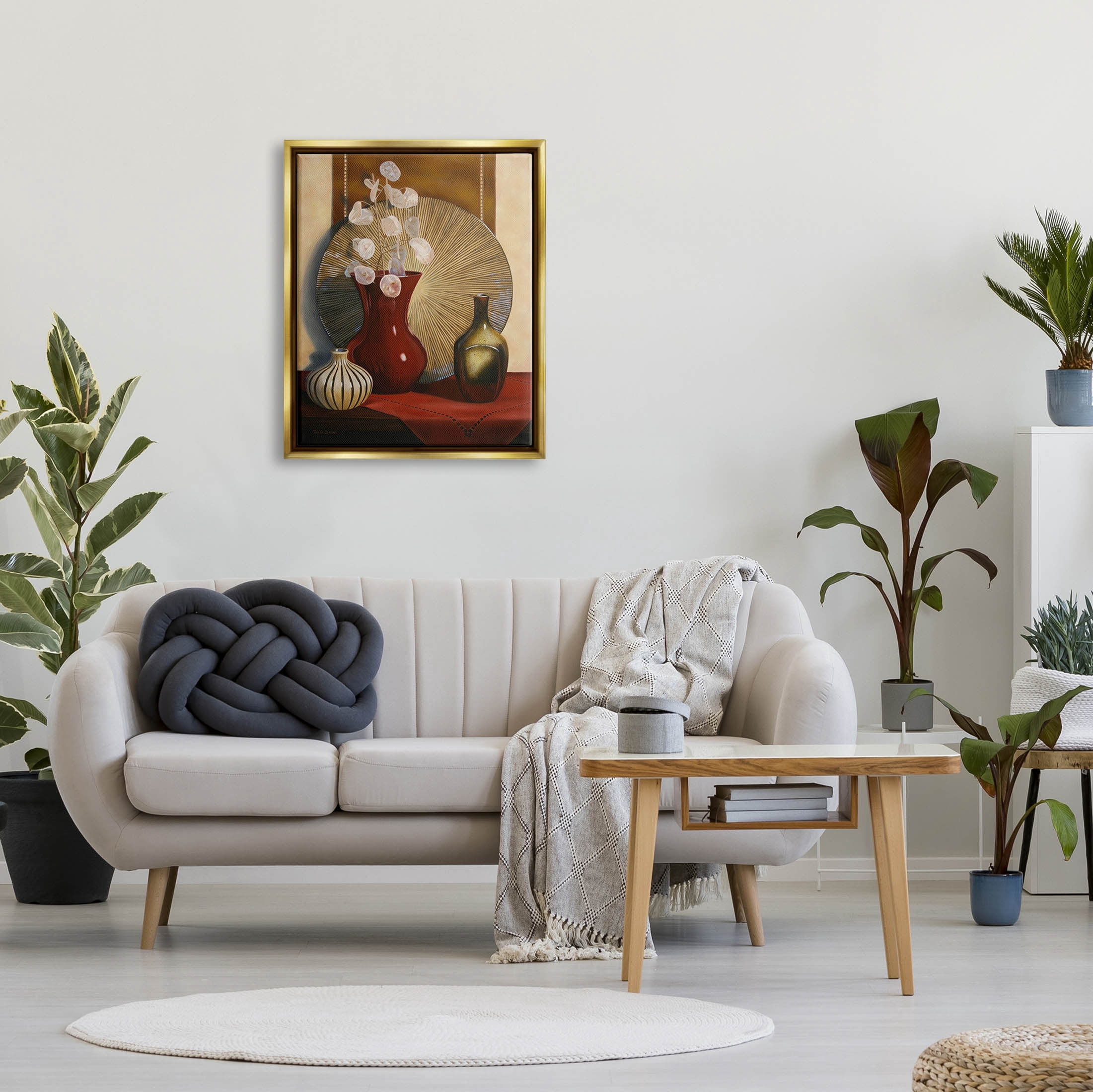 Stupell Industries Ornate Floral Vase Still Life Painting Metallic Gold Floating Framed Canvas Print Wall Art, Design by Cecile Baird