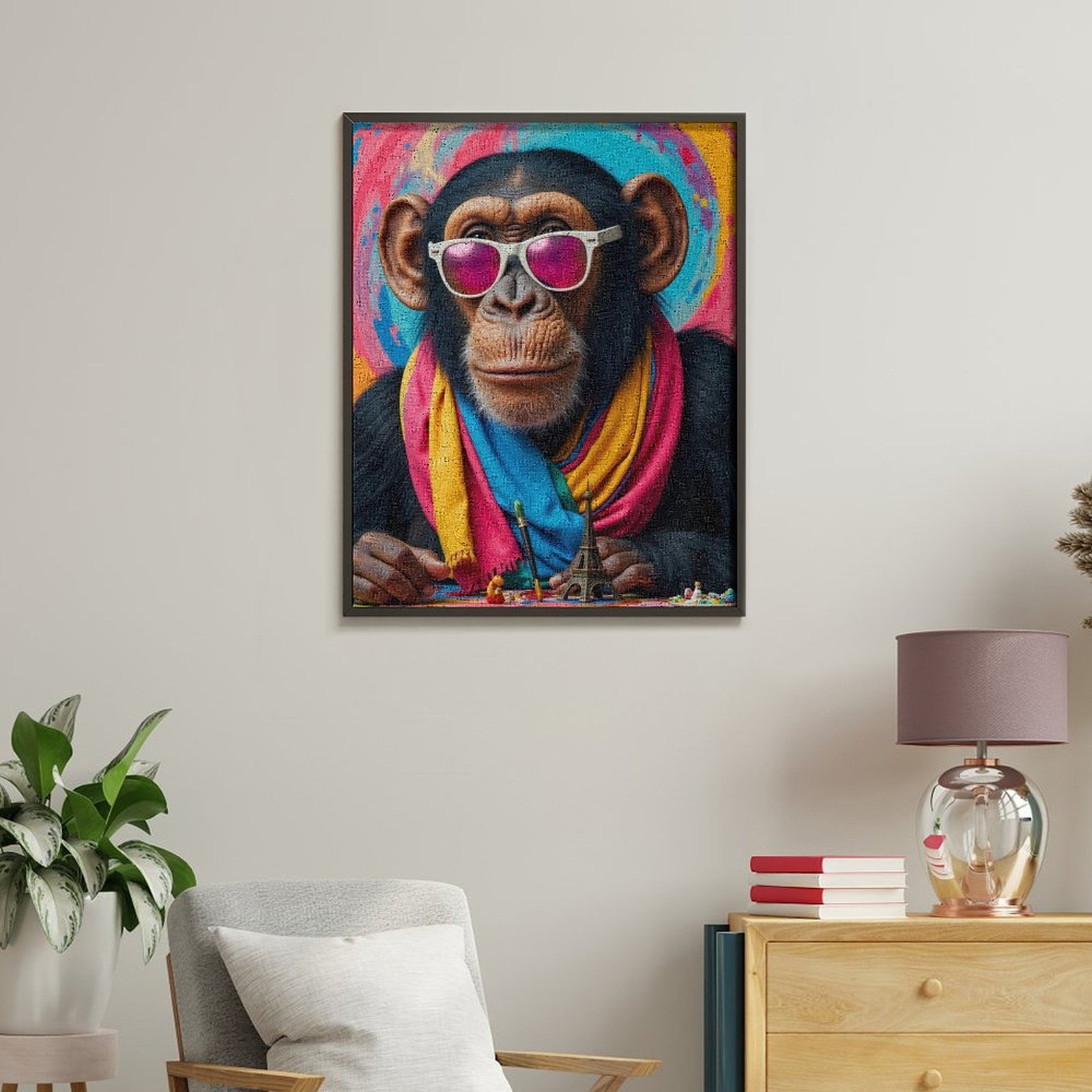 Paint By Numbers Kit for Adults Beginner - Monkey Sunglasses Colorful Scarf Art DIY Canvas Painting Kits for Adults, Frameless Paint By Number for Adults for Home Wall Decor 16x20 Inch