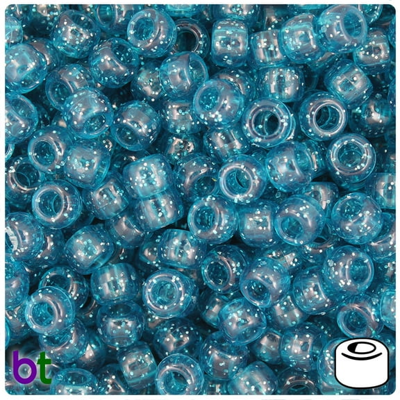 BeadTin Teal Sparkle 9mm Barrel Pony Beads (500pcs)