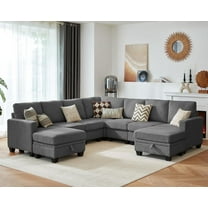 CHIC HOUSE 106" L Shaped Sectional Sofa with Storage Ottoman Chaise, Corduroy Sofa Convertible Sectional Couches for Living Room, 9 Seater Corner Modular Sofa with Deep Seat Throw Pillows, Gray