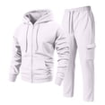 thumbnail image 2 of Hearthz Men's Hoodie Tracksuit 2 Pieces Set Drawstring Elastic Fleece Hoodie Jacket Sweatsuits Cargo Pants Solid Color Men's Sweatsuits White XXXL, 2 of 7