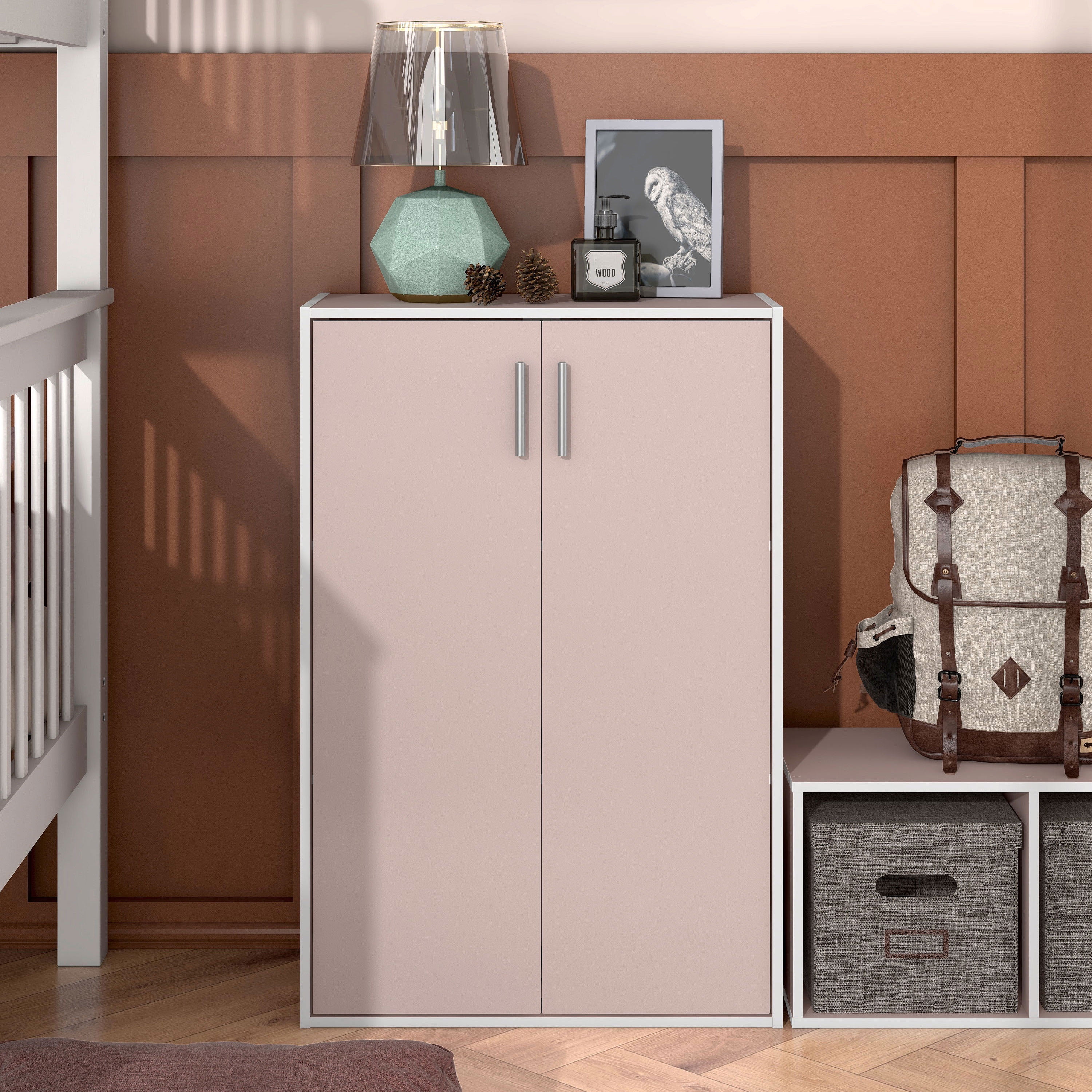 Furniture of America Brooks Stackable 3-Tier Wood Light Pink Kids Cabinet with Door