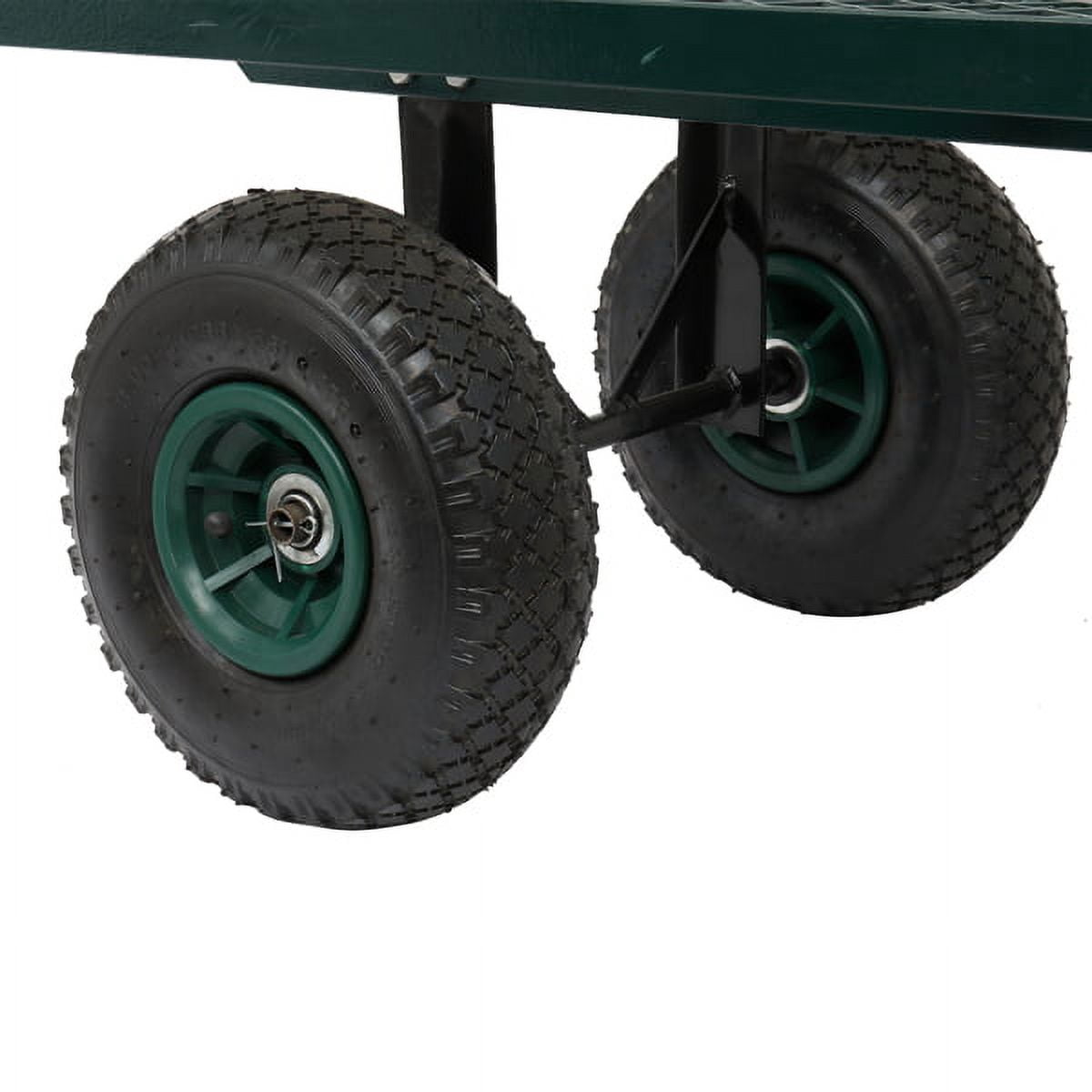 Green Garden Iron Wood Four Wheel Square Wagon – Heavy-Duty Utility Cart with Easy Maneuverability, Rust-Resistant Finish & Comfort Grip for Gardening, Yard Work & Outdoor Hauling