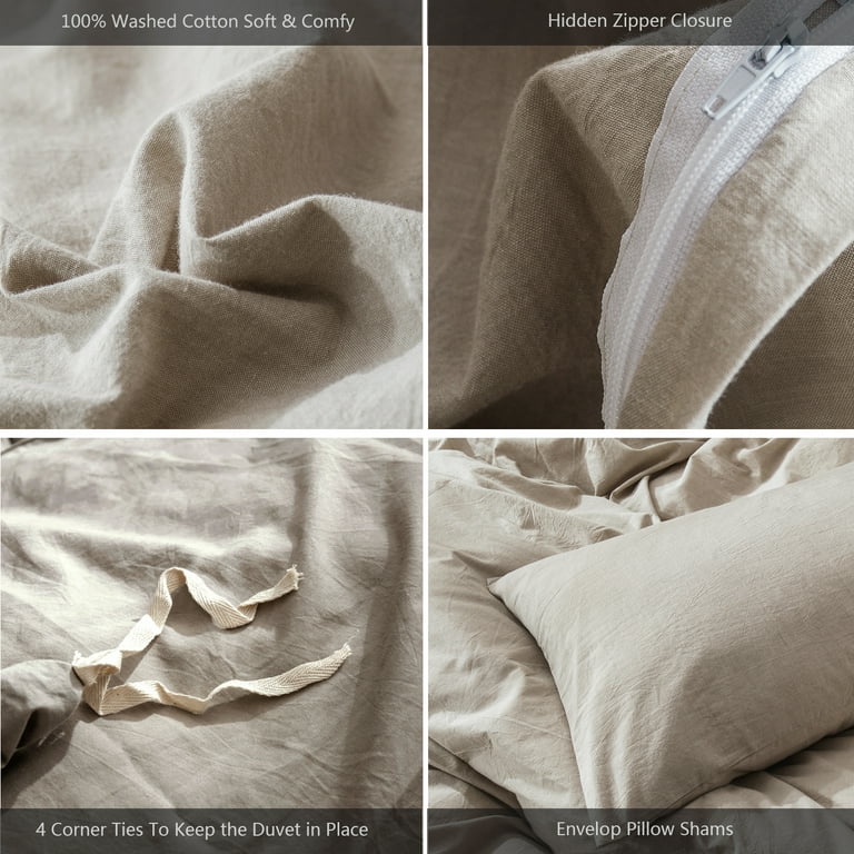 Moomee Bedding Duvet Cover Set 100% Washed Cotton Linen like