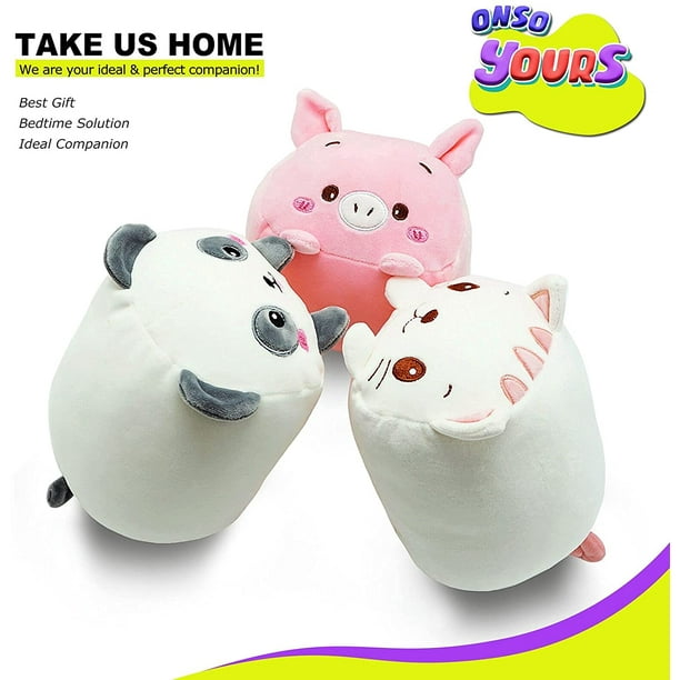 KSCD Plush Toys Set, 3Pcs Stuffed Animals with Panda, Pig and Cat