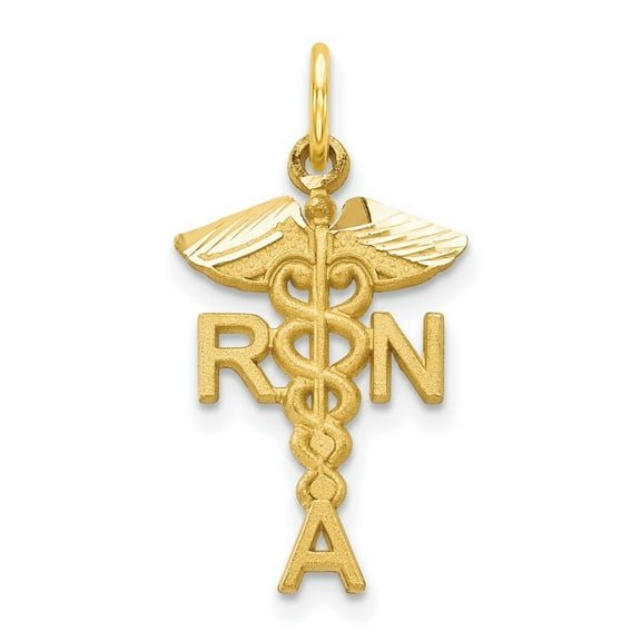 10k Yellow Gold Polished Solid Registered RN Nurse Caduseus Charm Pendant Necklace Measures 25x11mm Wide - Bead Charm fo