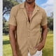 thumbnail image 4 of Mens Casual Manga Corta Botón Abajo Camisas de Color Sólido de Punto Girado Cuello Blusa, los Hombres de Manga Corta Botón Arriba Camisa para Primavera Verano, 4 of 5