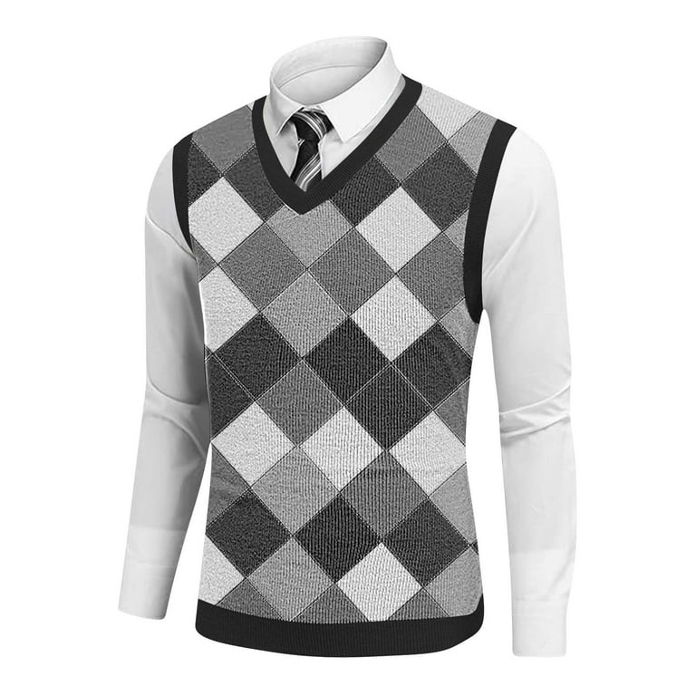 ZCFZJW Mens Argyle Knitwear Vest Plus Size V Neck Sleeveless