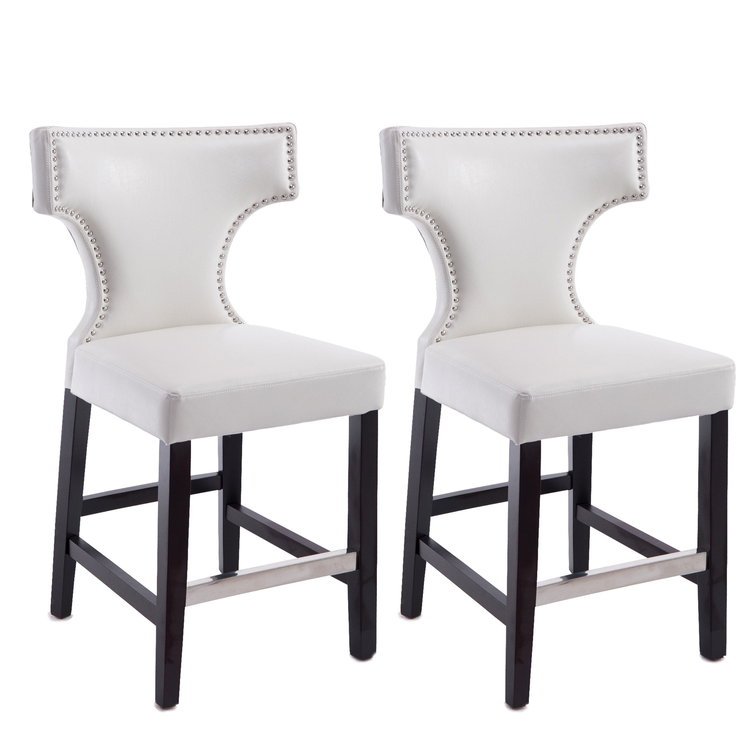 CorLiving Kings Studded Faux Leather Counter Height Indoor Barstools, White (Set of 2)