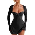 thumbnail image 2 of Gupgi Robe Corset en Dentelle pour Femmes à Manches Longues, Encolure Carrée, Décolleté Plongeant, Mini-Robe à Nouer, 2 of 6