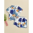 thumbnail image 5 of Aojekbee Toddler Boy Summer Shorts Set Tropical Print Lapel Neck Single Breasted Shorts Sleeve Tops Solid Color Shorts Outfit, 5 of 10