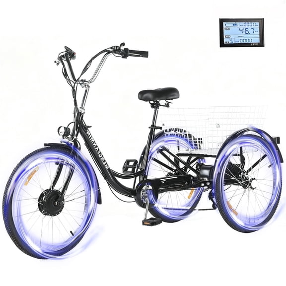 MENGFANMIN Electric Tricycle for Adults,700w Brushless Motor,24 inch 3 Wheel Trike Ebike,36V13AH Li-Battery,Tricycles up to 28 Miles with Baskets