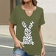 thumbnail image 2 of Corto para las Mujeres Casual Verano 2025 Pascua Impresión V-Cuello Camiseta, Ligero 95% Poliéster 5% Spandex Top para Toda la Temporada Hogar Y Diario, 2 of 7