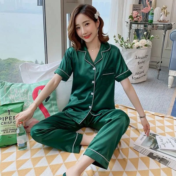 Pijamas de seda de manga larga para mujer, traje de pantalones finos de satén de seda de hielo, servicio a domicilio Sexy, talla grande 5XL, primavera y verano
