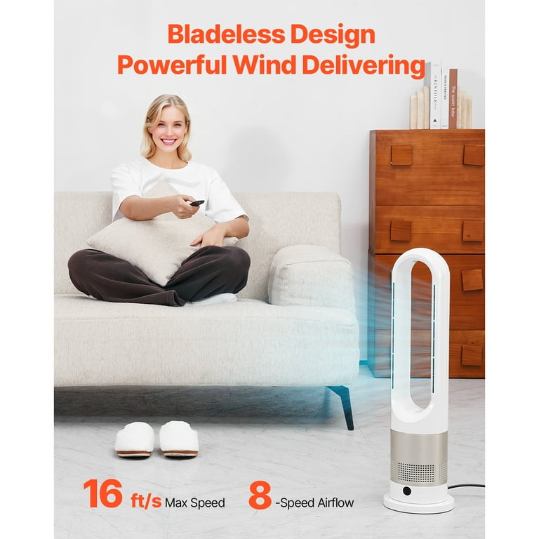 KFFKFF Bladeless Tower Fan, Silent Floor Fan with Cold & Warm Air