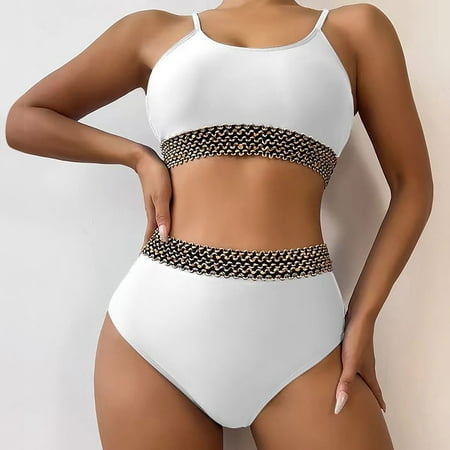 Odbmxy Swimsuits for Women Plus 2 Piece Padded Camisole Women s Bathing Suit Bralette Seamless Holiday High Waist Swimwear White M