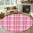 thumbnail image 2 of Valentine's Day Washable Round Area Rug 7 ft, Pink Plaid, Soft Non Slip Rugs Stain Repellent Indoor Felt Carpet for Living Dining Room Bedroom Home Office, 2 of 9