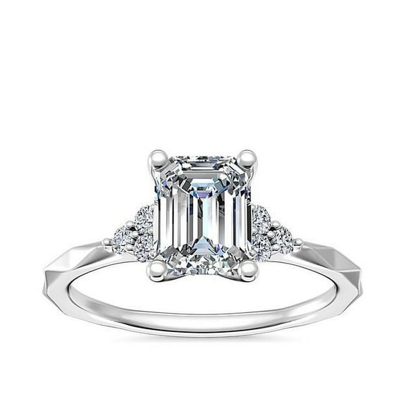 2.15 Carat Sparkle Emerald Cut Moissanite Halo Engagement Ring for her Solid 14K White Gold Size 7 by Diamond-Capitals
