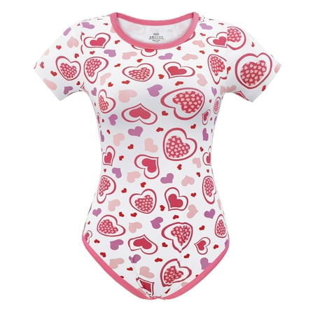 Littleforbig Cotton Romper Onesie Pajamas Bodysuit - Lovely Hearts Onesie S Pink