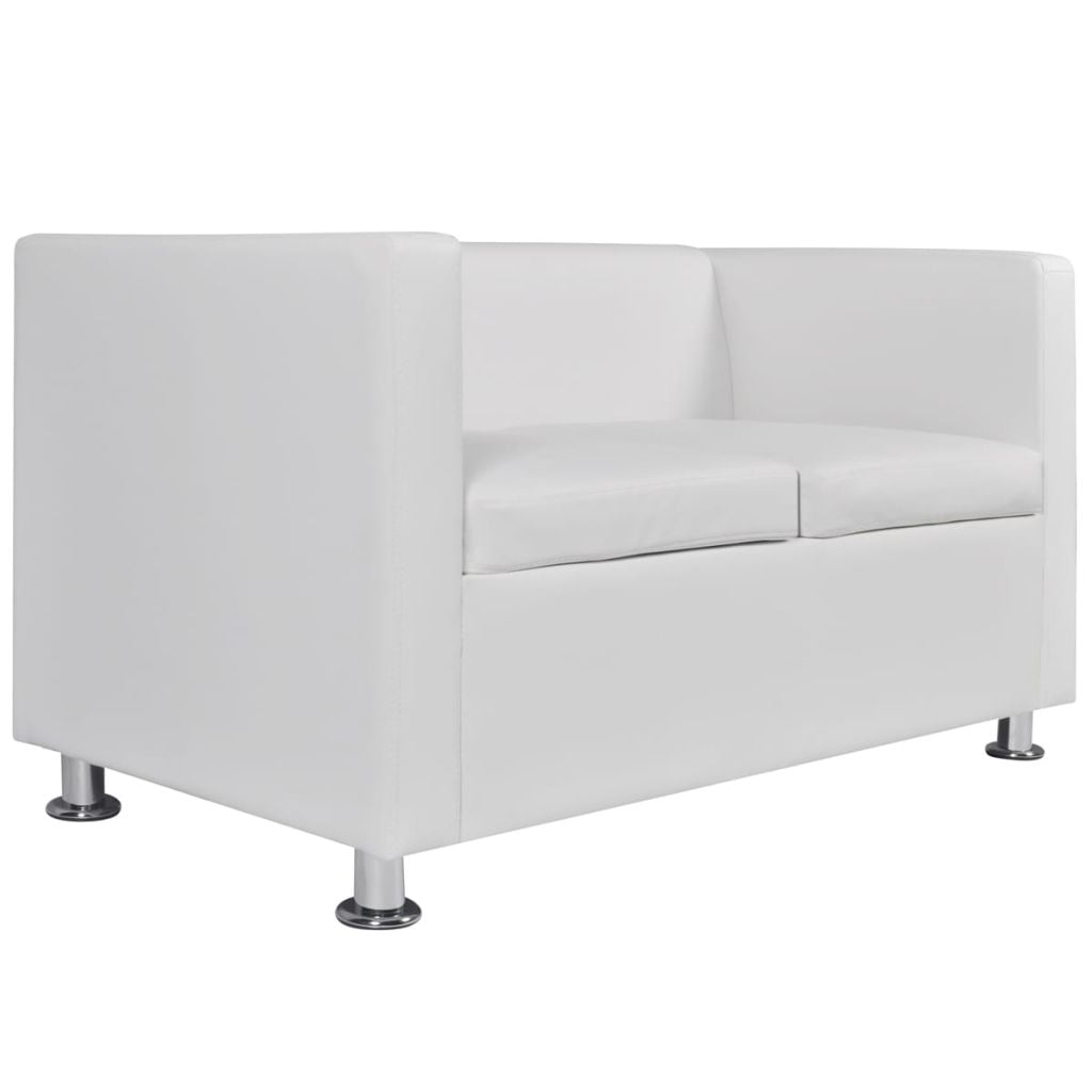 Kepooman Modern Artificial Leather Loveseat Sofa with Pillows for Living Room, White Kepooman Modern Artificial Leather Loveseat Sofa with Pillows for Living Room, White