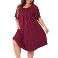 thumbnail image 2 of DARING DIVA Women's Plus Size Short Sleeve Round Neck Nightgown 1X Burgundy, 2 of 6