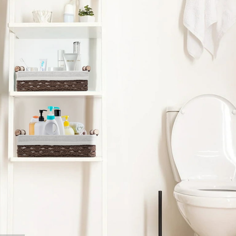 DUOER Toilet Paper Basket for Tank Top Bathroom Baskets for Organizing  Bathroom Tray for Counter Storage Basket for Bathroom Organizer-Brown