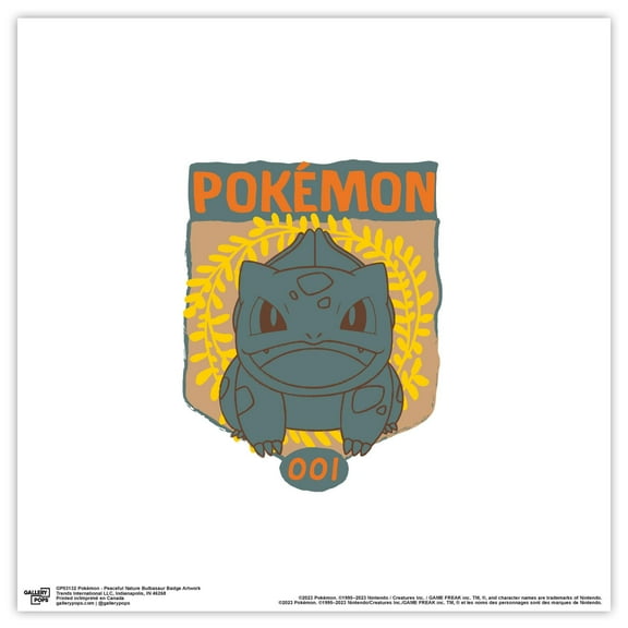 Gallery Pops Pokemon - Peaceful Nature Bulbasaur Badge Artwork Wall Art, Unframed Version, 12" x 12"