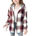 thumbnail image 3 of YunPes Girls Cute Flannel Plaid Button Down Top with Pockets Long Sleeve Hooded Jacket C9 Coat, 3 of 3
