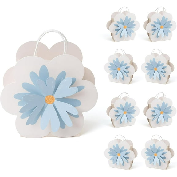 Cheerland Flower Party Favor Bag Blue Daisy Gift Bags Floral Treat Goodie with Handles for Woodland Baby Shower