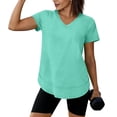 thumbnail image 4 of KIHOUT Women's V-Neck Curved Hem Workout T-Shirt Short Sleeve Stretchy Casual Athletic Top, 4 of 9