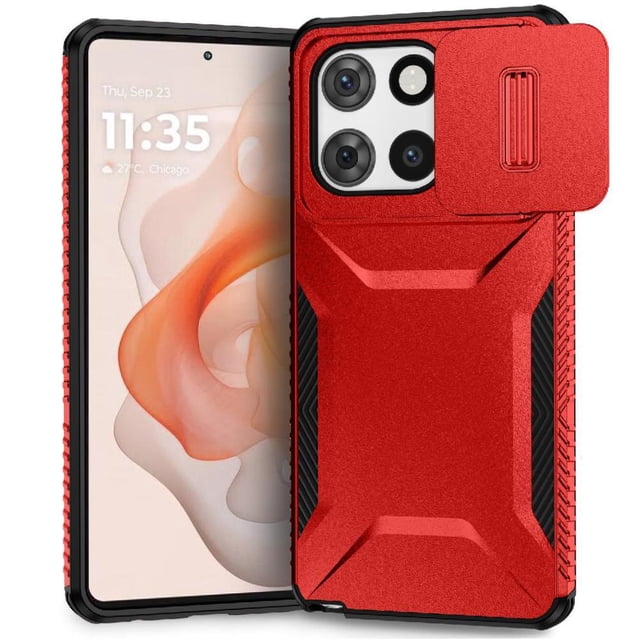 Rugged Case for Motorola Moto G Stylus 2025 with Slide Camera Cover & Drop Protection Red