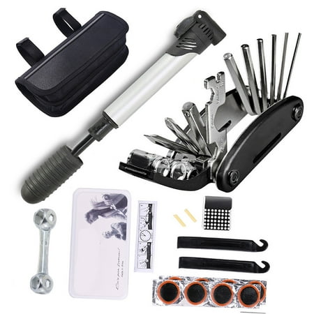 ametoys Bike Tyre Tool Kit 16 in 1 Multi-Function Tool Kit with Pump, Cycling Mechanic Tool with Tire Patch, Solid , Portable Bag