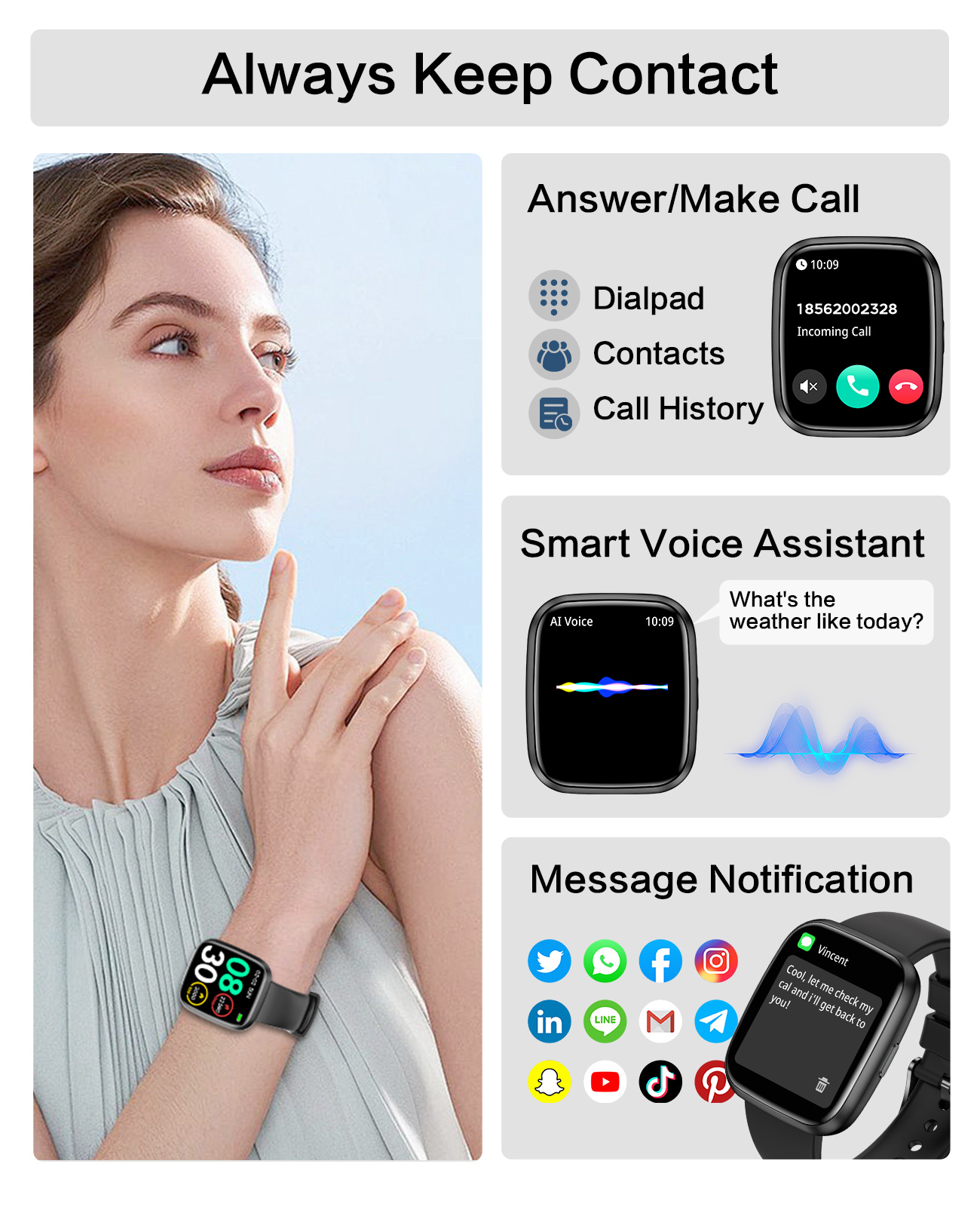 2026 Smart Watch for Android Iphone , 1.75" Women Men Fitness Tracker with Bluetooth Answer/Calls,IP68 Waterproof, AI Voice Assistant,100+ Sports ,Sleep Tracker,Weather,Black