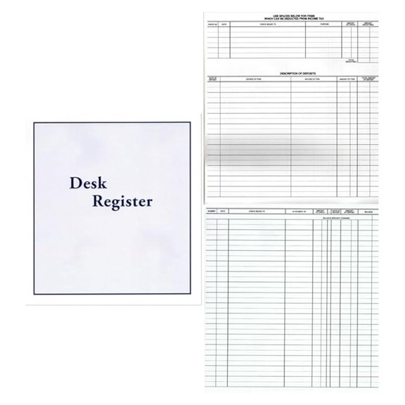 Set of 12 Check Desk Registers, Size 8 1/2" x 9 1/4", Executive Business Deskbook Large Format Check Transaction Registers