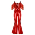 thumbnail image 3 of inhzoy Kids Girls Shiny Metallic Tassels Flared Jumpsuit Bell Bottom Spaghetti Strap Disco Party Outfits Red 8, 3 of 7
