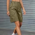 thumbnail image 4 of Bermuda Cargo Denim Shorts for Women Knee Length 6 Pockets Elastic Waist Long Jorts for Summer Casual Army Green M, 4 of 7