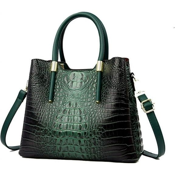Leather Satchel Handbag for Women Crocodile Tote Purse Ladies Large Top Handle Crossbody Bag Retro Shoulder Bag (Green)