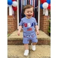 thumbnail image 5 of Cenuakty Boys' 4th of July Outfit 0-3 Set Letter Flag Embroidery Short Sleeve Crew Neck T-Shirt and Matching Shorts, 5 of 9