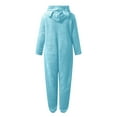 thumbnail image 5 of QATAINLAV Womens Cute Bear Onesie Hoodie Winter Sherpa Warm Adult Pajamas Solid Color Plush Hooded Jumpsuits Sleepwear, Light Blue, XL, 5 of 7