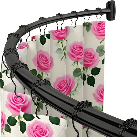 VEGCOO Curved Adjustable 39 to 72 Inch Stainless Steel Shower Curtain Rod, Black