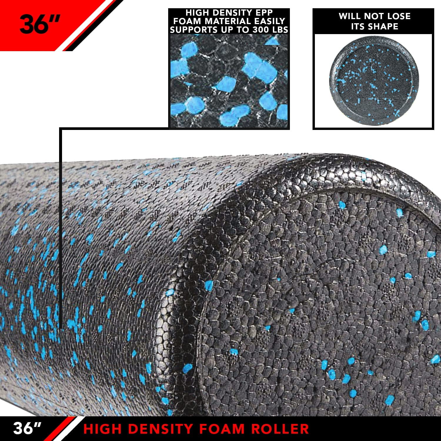 JFIT High Density Foam Roller, Speckled Blue, 36-Inch