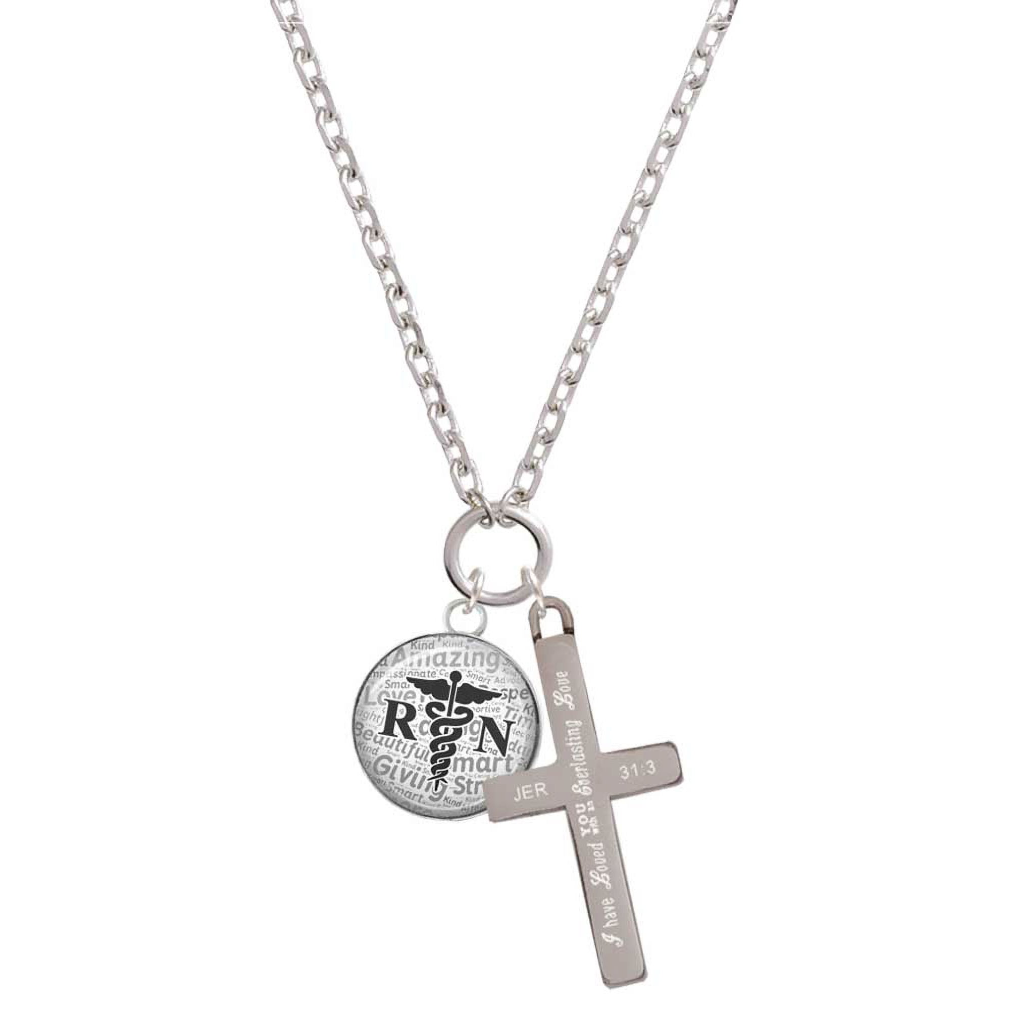 Delight Jewelry Silvertone Domed Black RN Everlasting Love Engraved Cross Zoey Necklace 28