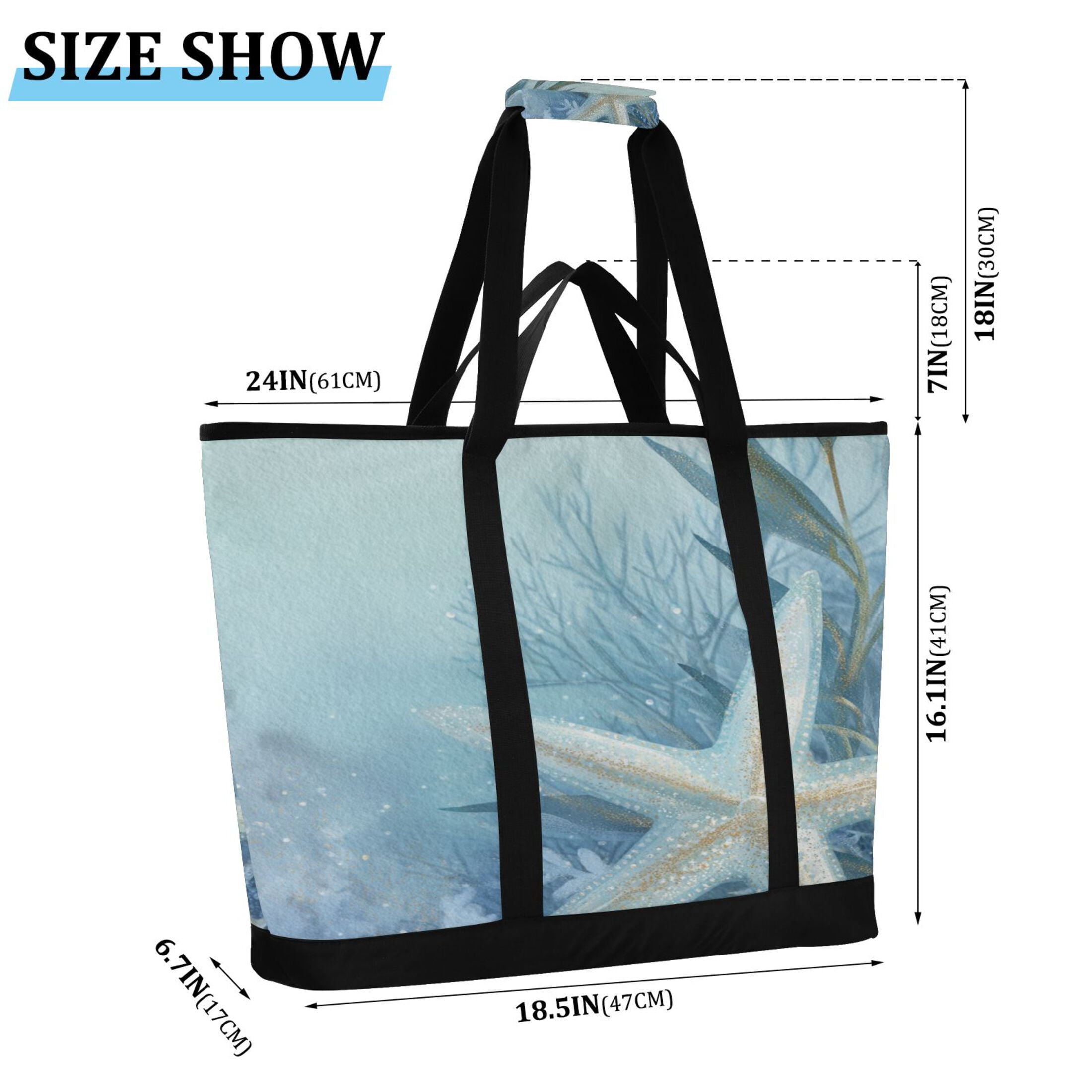 Large Hand-held Ice Pack Picnic Bag Insulation and Refrigeration Suitable for Shopping Picnics and Camping Blue Starfish Pattern