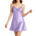 thumbnail image 4 of Shrysg Women's Satin Silk Sleepwear Sexy Lingerie Nightgown Sleeveless V Neck A-Line Chemise with Floral Lace Trim Purple, 4 of 6