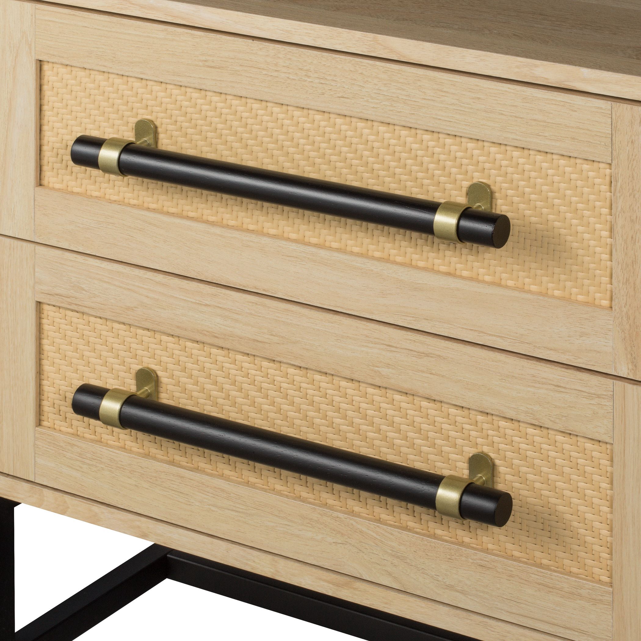 Hopper Studio Sophia 2-Drawer Nightstand in Natural Oak Finish with Rattan Drawers for Adult