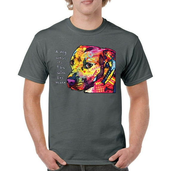 Tee Hunt Colorful Pit Bull T-Shirt Dog Wags Its Tail with Its Heart Men's Tee, Charcoal, X-Large