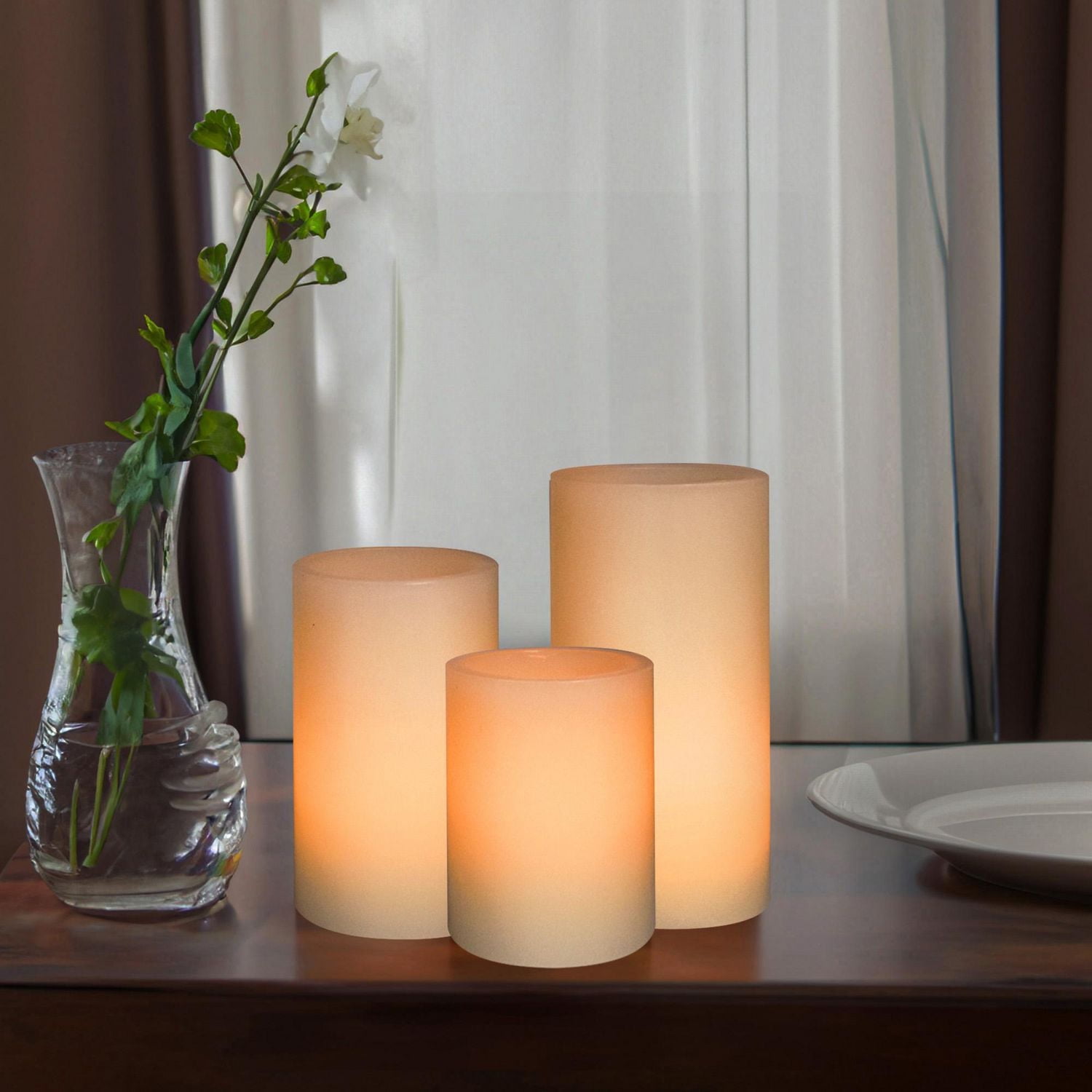 Mainstays Unscented LED Wax Pillar Candles Set with remote